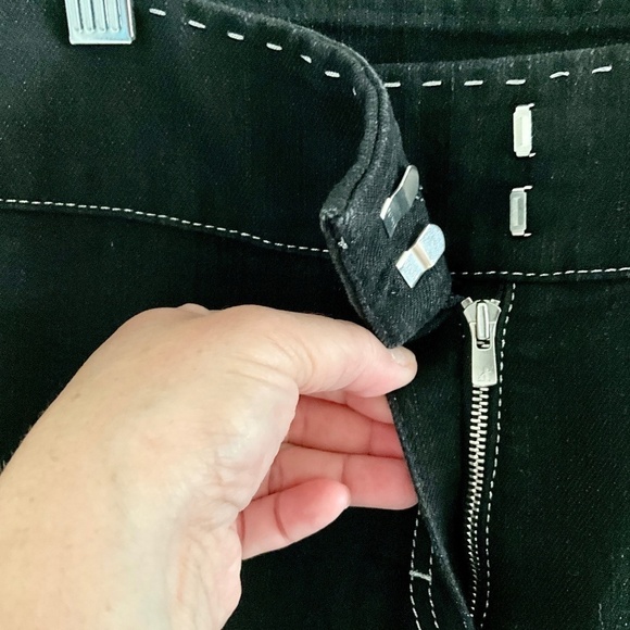 NWOT Escada Y2K Women’s Denim Jeans Blokecore Black Beaded Pockets 8 - Picture 11 of 16